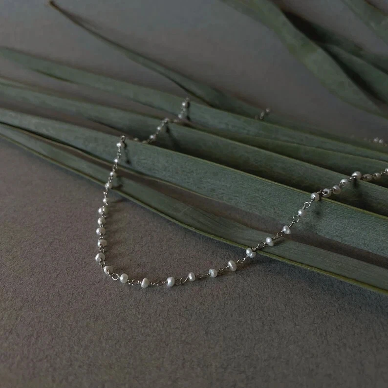 Жемчуг трикотажа ожерелье мужчин, изящный бисером жемчуг ошейник, жемчуг ожерелье для нее. - Изображение 2 из 4