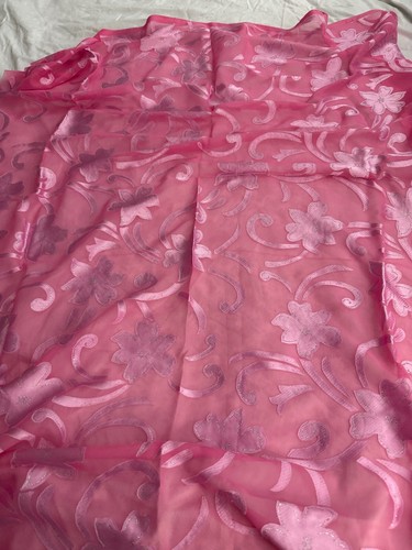 Vintage new Pink Silk like embellishments 1 yard Fabric sheer 37"x 43" Floral - Picture 2 of 5