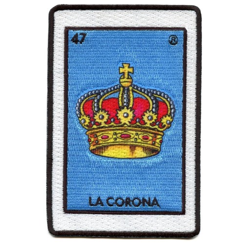 La Corona 47 Patch Crown Mexican Loteria Card Sublimated Embroidery Iron On - Picture 2 of 4