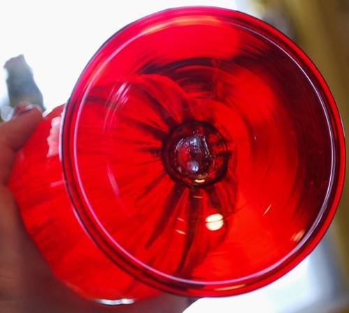 Superb 9" Antique HAND BLOWN GLASS VASE Ruby Red Footed W Vertical Draped Ribs - Picture 15 of 24