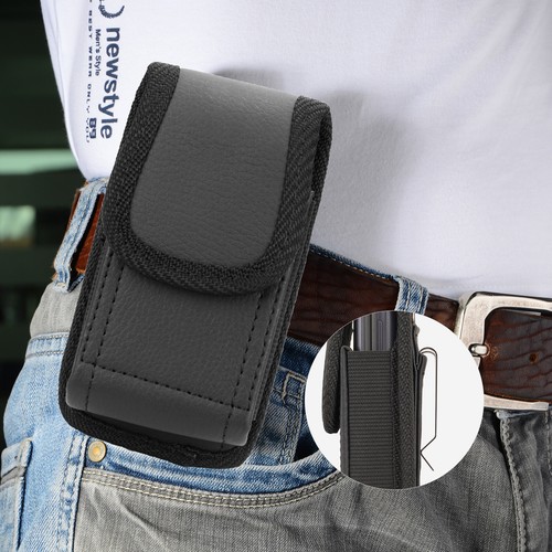 Schwarze Ledertasche Tasche Gürtelhaken Clip für Alcatel Go Flip 4 Tcl Pro Handy - Picture 7 of 8