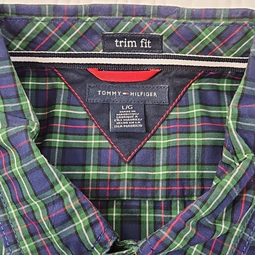 Tommy Hilfiger 85 Original Shirt Men's Large Green Plaid Trim Fit Epaulettes EUC - Picture 6 of 14