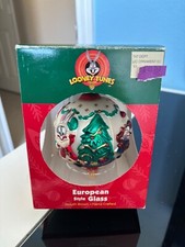 Bugs Bunny Looney Tunes Glass Christmas Ornament Santas Best 2001 with Box
