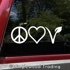 Peace Love Vegan Vinyl Decal  | Sign Leaf Heart | Die Cut Decal