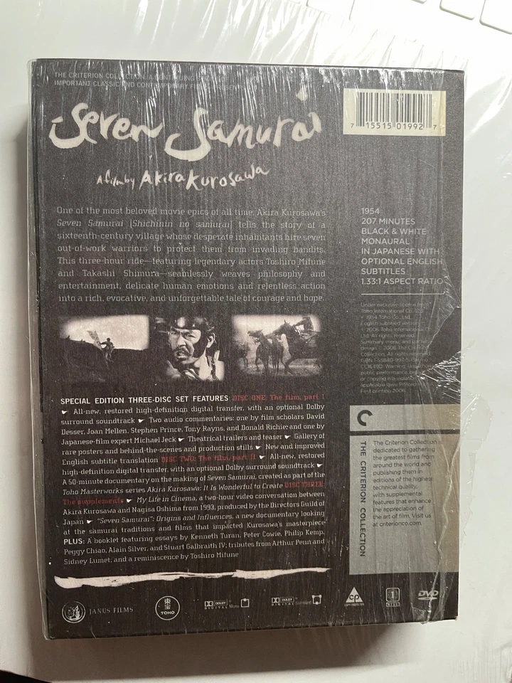 KUROSAWA SEVEN SAMURAI  2006 CRITERION 3 DVDs Slipcase, Booklet EXCELLENT SHOWN - Image 2 of 4