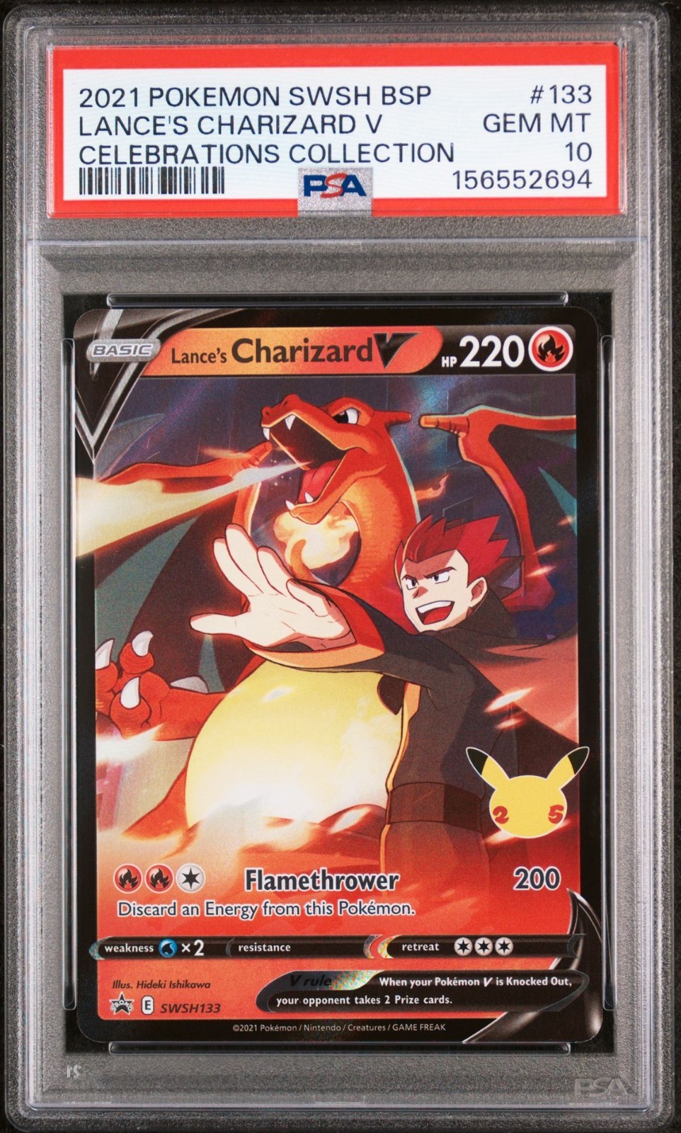 PSA 10 LANCE'S CHARIZARD V SWSH133 BLACK STAR PROMO CELEBRATIONS POKEMON 🔥