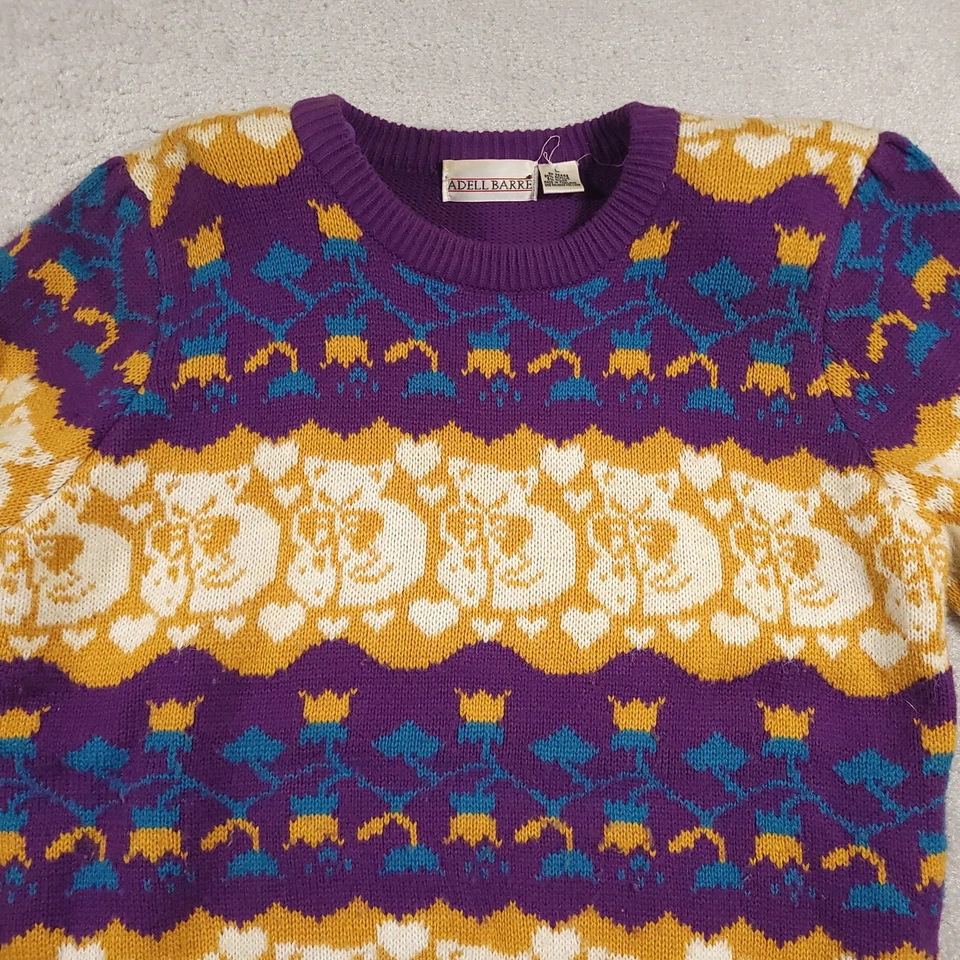 Suéter feminino vintage Adell Barre estampa de gato grande gola redonda malha pulôver anos 90 - Imagem 3 de 4