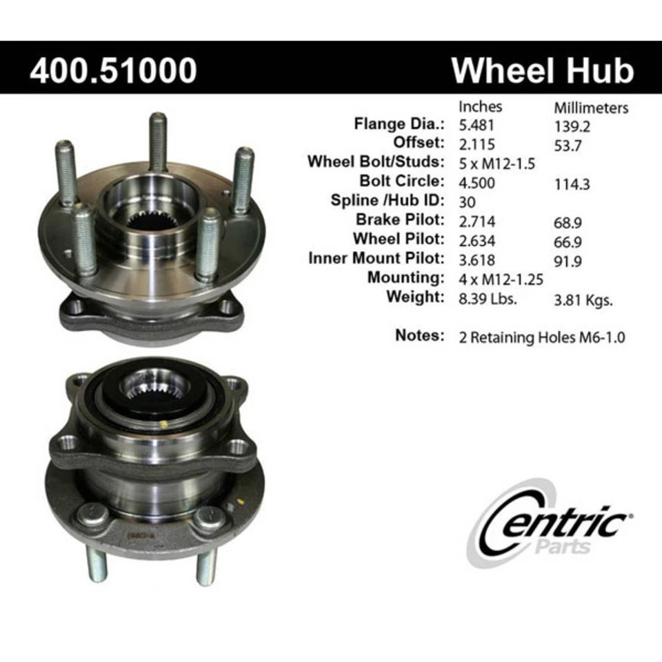 400.51000E Buje de rueda centrado delantero o trasero lado del conductor pasajero derecho izquierdo Foto 3 de 3