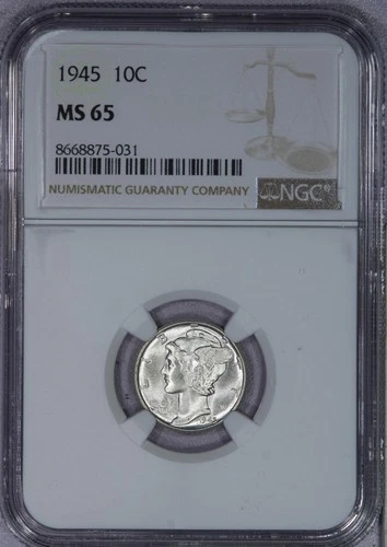 1945 Mercury Dime 10c NGC MS65