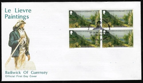 1¢ WONDER'S ~ LE LIEVRE PAINTINGS CACHET GUERNSEY FDC BLK4 1980 MOULIN HUET~F35