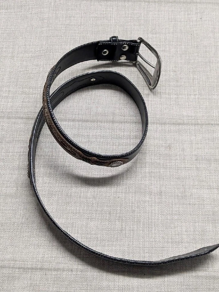 Cinturón hebilla vintage NOCONA cuero occidental 36 vaquero CONCHO nativo americano Y2K Foto 2 de 4