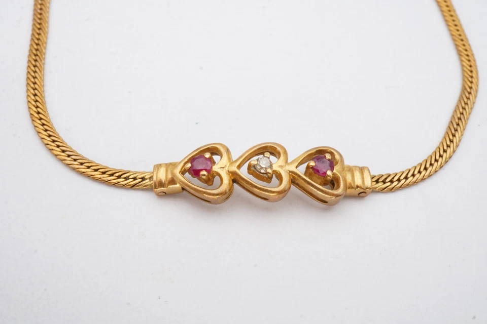 14k Yellow Gold Ruby Diamond Heart Bracelet 7" - Image 2 of 4