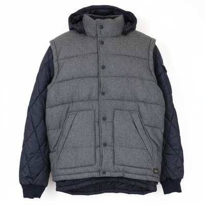 SCOTCH & SODA Ams Couture Men Jacket XL Grey Blue Wool Blend 2in1 Gilet Hooded *
