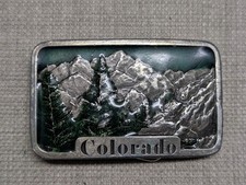 1970s vintage COLORADO belt buckle MOUNTAINS enamel WESTERN nature cowboy