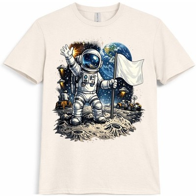 Astronaut Mondlandung Flagge Erde Weltraumforscher Sci Fi Grafik T-Shirt.