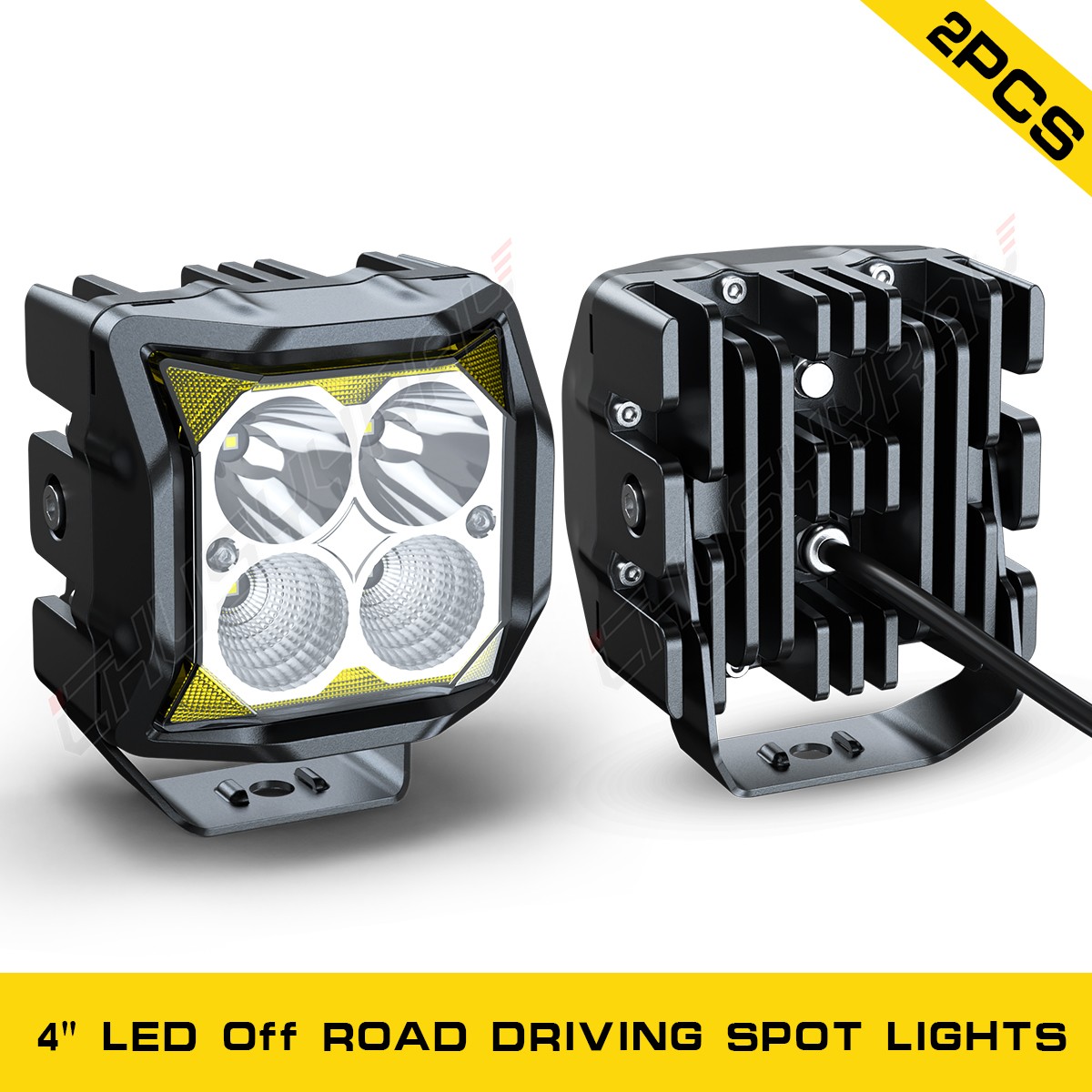 2PCS 4 Inch LED Work Light Bar Spot Flood Pods fit for Jeep ATV with Wire Kit