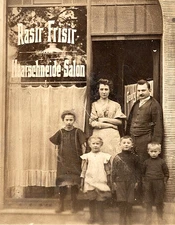 Antique Vintage Real Photo Postcard German Family Portrait Haircutting Salon