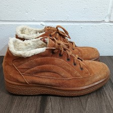 VTG 80s Womens Brown Suede Fur Lined Lace Up Ankle Boots Casual Winter Warm Sz 7