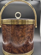 VTG Faux Burl and Gold Champagne Ice Bucket, Gold Colored Detail Barware Kitchen