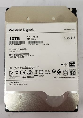 WD Ultrastar DC HC510 10TB 7.2K SAS 12Gb/s 3.5" HDD - HUH721010AL4201 - Tested