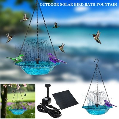 Solar Powered Hanging Bird Bath Fountain w/Feeder Tray For Outdoor Garden Patio