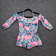 Lilly Pulitzer Casa Del Sol Margaret Romper Girls L Large Pink Cold Shoulder