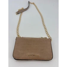 Adrienne Vittadini Tan Croc Embossed Chain Shoulder Bag Evening Clutch