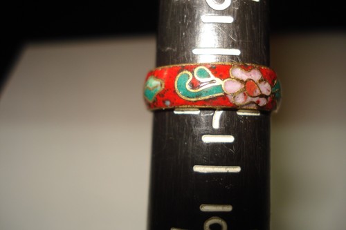 VINTAGE CLOISONNE ENAMEL FLOWER RING BAND SIZE 6.75 - Picture 3 of 4