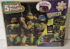 Nickelodeon Teenage Mutant Ninja Turtles 5 Wood Puzzles Wooden Storage Box New