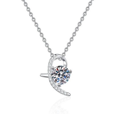 Moissanite Bowknot Necklace 1.00 Ct Round 925 Sterling Silver Free Chain