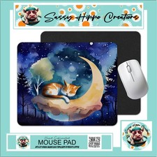 Mouse Pad Sleeping Kitty Moon Midnight Cat Anti Slip Back Easy Clean Sublimated