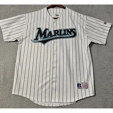 Vintage 90s Russell Athletic Florida Marlins White Pinestripe MLB Jersey Size XL
