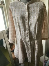 Niche Nilgun Derman M Textured Tan White Check Tunic Blouse Lagenlook Art Layers