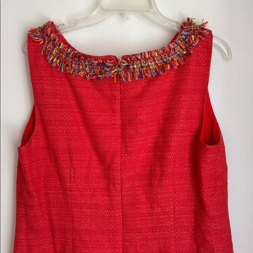 Talbots Women Textured Whimsical Fringe Neck Orange Tweed Shift Dress SZ 14 NWOT - Picture 7 of 10
