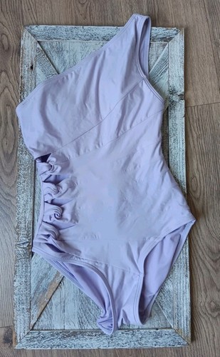 Beautiful CARMEN MARC VALVO Lavender One Shoulder Cut Out Swimsuit Size 8🌸 $198 - Picture 2 of 7