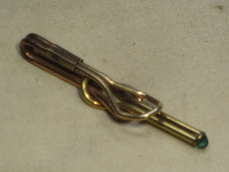 ¿Piedra de vidrio verde cobre latón metal mezclado vintage? Clip de broche de corbata para joyería para hombre Foto 4 de 4