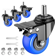 Caster Wheels Heavy Duty 2 Inch Stem 800Lbs, Threaded Blue 