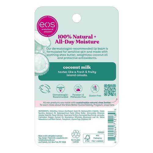Eos 100 Balsamo Labbra Naturale Aroma Latte di Cocco Confezione da 2 per Pelli Sensibili - Foto 8 di 8