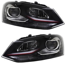 Faro proiettore VW Polo 6R 6C nero rosso luce diurna LED H7/H7 adatto per GTI