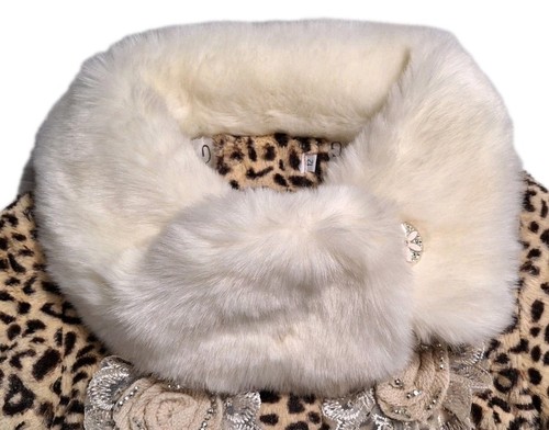 Plush Faux Fur Leopard Winter Coat Crochet Lace Rosettes Bling Accents 12/US Sz7 - Picture 3 of 10