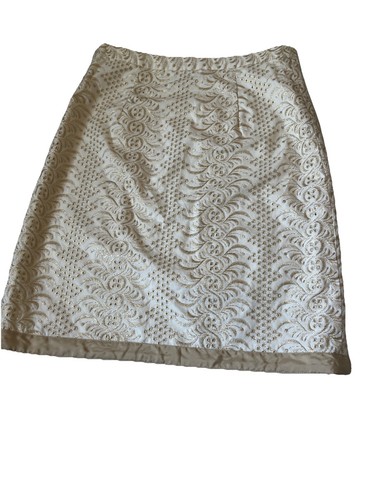 Banana Republic White and Gold Embroidered Lined Flat Front Skirt Size 0 - Picture 1 of 6