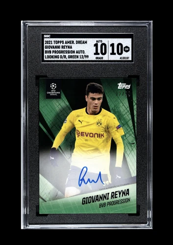 2020-21 Giovanni Reyna Topps Curated Green On Card Autographed 12/99 SGC 10/10