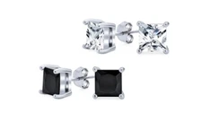 2 Pack 925 Sterling Silver Princess Cut Square Shape Studs Earrings Safe Wear