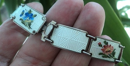 Vintage Norwegian Stg Silver & Floral Enamel Bracelet - Edvin Kristiansen Norway - Picture 4 of 11