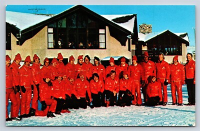Postcard WI Slinger Wisconsin Ray T Stemper Ski School Instructors AB29