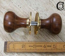 Brass Door Knob Set with a Bun Type Teak Finish - Dia 50mm/2"