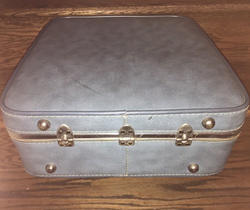 Vintage towne blue Round Luggage Train travel Hat Box Suitcase - Picture 4 of 8