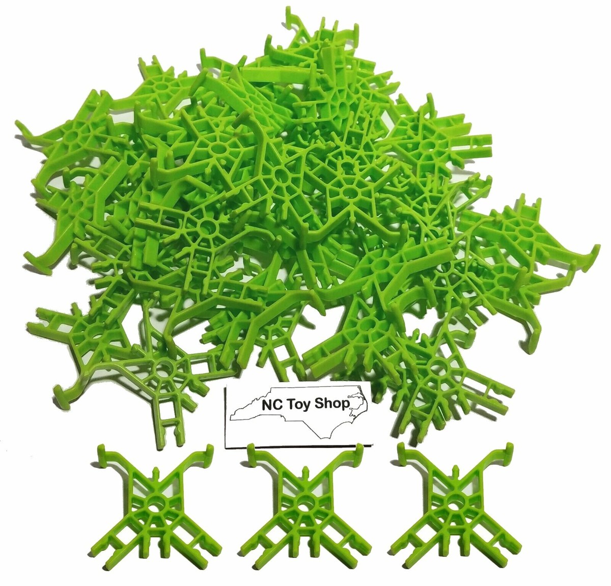 100 KNEX Neon Green Connectors Cross Tie Serpent Roller Coaster