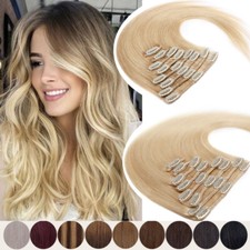 Clip In Human Hair Extensions 100 Remy Real Hair FULL HEAD Blonde 12 14 16" 18"