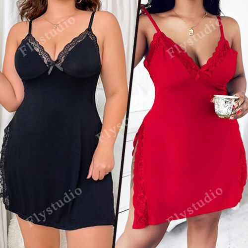 Sexy Women's Lingerie Spaghetti Strap Lace Sleepwear Nightwear Deep-V Neck Dress